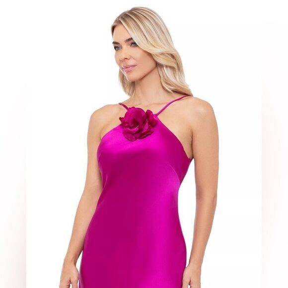 XSCAPE NWT SATIN ROSETTE DRESS IN MAGENTA SIZE 6 MSRP $285 - Picture 3 of 7